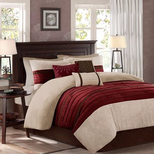 lot 95026 image: Red Dakota Microsuede Pieced Comforter Set (CA King) 7pcs