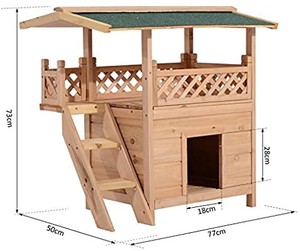 lot 95030 image: PawHut 2-Story IndoorOutdoor Wood Cat House Shelter with Roof
