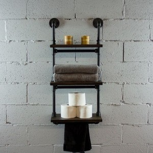 lot 95033 image: Juneau Farmhouse Industrial 3 Tier 18, 24 & 30 Wide Etagere - 18-Inch Wide - black & dark brown