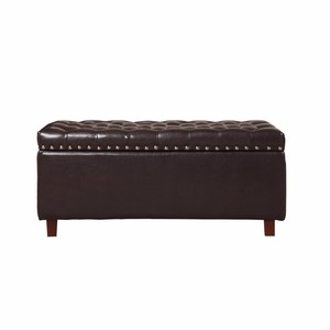 lot 95051 image: Bonded Leather Storage Ottoman Bench, Brown- Retail$172.99