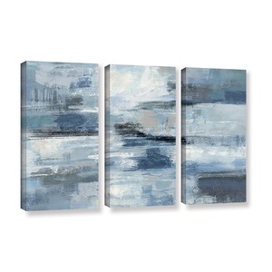 lot 95052 image: Silvia Vassileva Clear Water Indigo and Gray 3-piece Gallery Wrapped Canvas Set- Retail$154.49