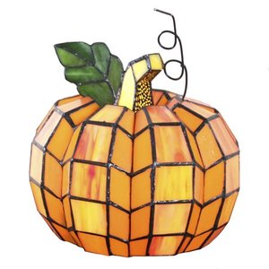 lot 95057 image: River of Goods Patch the Pumpkin Stained Glass Accent Lamp