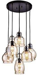 lot 95072 image: Jojospring Mariana Antique Black Cognac Glass 6-Light Cluster Pendant Chandelier with Round Base