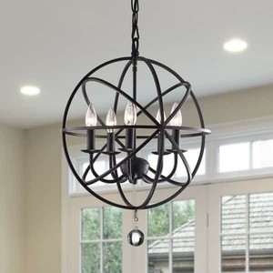 lot 95079 image: Notus Black-finish Metal and Crystal 5-light Foyer Pendant