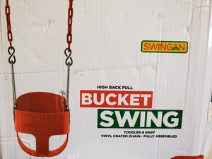 lot 95094 image: Swingan High-back Orange Bucket Toddler Swing with Vinyl Coated Chain