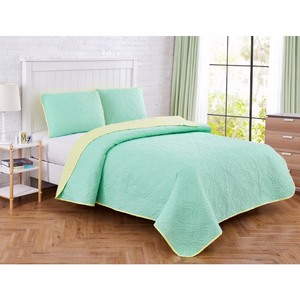 lot 95215 image: Seaside Resort Solid Medallion 2-Piece MintAqua Microfiber Twin Quilt Set, Green