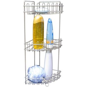 lot 95218 image: Home Basics Satin Nickel 3-Tier Bath Shelf