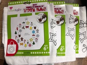 lot 95223 image: 3 Pack - Christmas Do It Yourself Tote Bag Seasons Greetings Fabric Paint 13x13