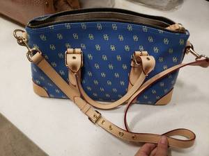 lot 1748 image: Blue and Tan Dooney and Bourke Handbag with Sunglasses Pouch and Wallet