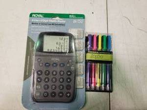 lot 1828 image: Royal BV150 Calculator and Zebra Zazzle Colored Pens