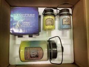 lot 1837 image: Lot of Old Virginia Soy Candles with Clothesline Candle Capper