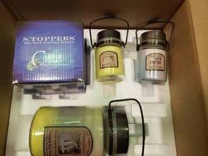 lot 1838 image: Lot of Old Virginia Soy Candles with Clothesline Candle Capper