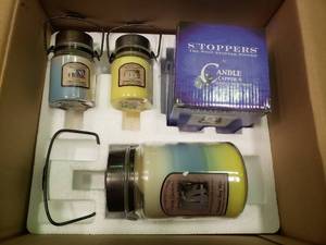 lot 1839 image: Lot of Old Virginia Soy Candles with Clothesline Candle Capper