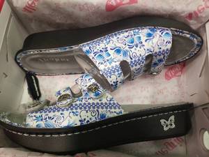 lot 1859 image: Alegra Fiona Printed Triple Strap Sandals with Keychain