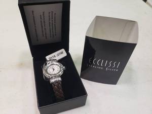 lot 1883 image: Ecclissi Sterling Silver Watch with Genuine Leather Band