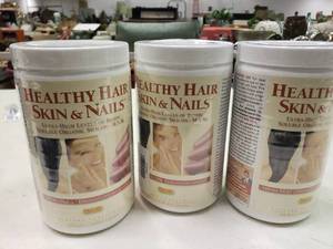 lot 1895 image: Lot of 3 600-count Bottles of Healthy Hair, Skin and Nails Dietary Supplements