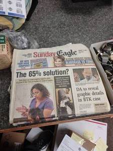 lot 2455 image: Lot of 3 Sunday Eagle Newspapers with BTK Article on Front Page