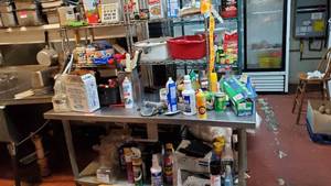 lot 3273 image: 5ft Stainless Prep Table With Contents