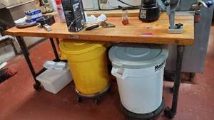lot 3274 image: Butcher Block Table On Casters