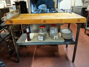 lot 3266 image: Butcher Block Table, Contents Not Included