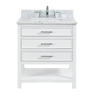 lot 27243 image: Tile&Top Uptown 30 in. W x 22 in. D x 34.75 in. H Bath Vanity in Dove White with Marble Vanity Top in White with White Basin
