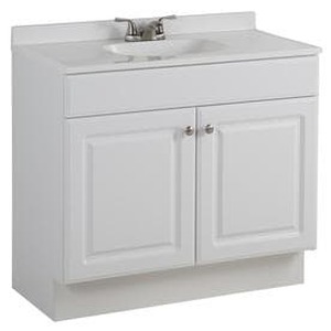 lot 6728 image: Project Source White Single Sink Vanity with White Cultured Marble Top Damaged Vanity Top Broken (Common 36-in x 19-in)
