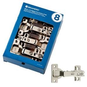 lot 38796 image: Brainerd 8-Pack 4-12-in x 2-12-in Nickel Plated Concealed Cabinet Hinges