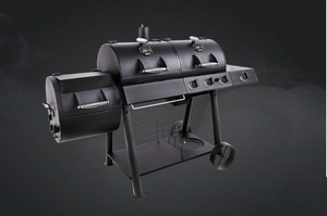 lot 6726 image: Oklahoma Joes Longhorn Combo CharcoalGas Smoker & Grill. Retail $549.99