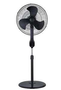lot 34273 image: 18-in 3-speed Indoor Black Stand Fan 7.5 Hour Timer Adjustable Height Remote