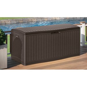 lot 6388 image: 124gal Resin Wicker Deck Box Brown - Suncast