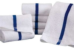 lot 6391 image: PoolShop Towels - White w Blue Stripe - Martex T0840 BCS, 20x40 - Pack of 12