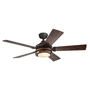 lot 6415 image: Barrington 52-in Distressed Black and Wood Ceiling Fan with light kit and remote (52 inch, wood)
