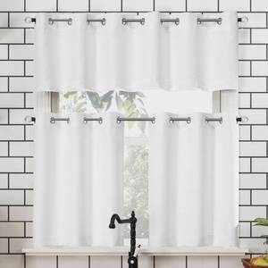 lot 6424 image: No. 918 Dylan Casual Textured Semi-Sheer Grommet Kitchen Curtain Valance and Tiers Set