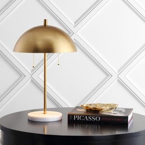lot 6428 image: Ella 20.7 Dome Metal with Marble Base LED Table Lamp, GoldWhite