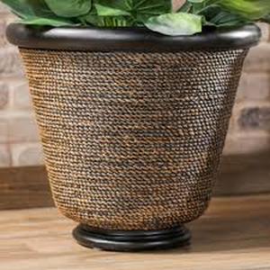 lot 6397 image: Brown Imitation Rope Patterned Planter Pot - Set of 2