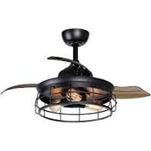 lot 6429 image: Industrial 36-inch Black 3-Blade Ceiling Fan with Light Kit - 36-in