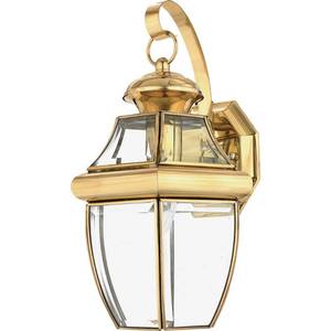 lot 6437 image: Quoizel Newbury 1 Light Outdoor Wall Lantern with Polished Brass Finish