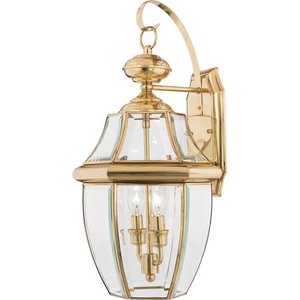 lot 6438 image: Quoizel NY8317B Newbury 2-Light Outdoor Wall Lantern, Polished Brass