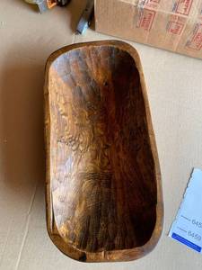 lot 6458 image: Hand-Carved Solid Wood Decorative Bowl, Pecan