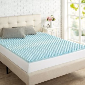 lot 6479 image: Priage by ZINUS 1.5 Inch Swirl Gel Cooling Memory Foam Mattress Topper - Blue