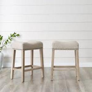 lot 6465 image: The Gray Barn Overlook Upholstered Backless Saddle Seat Bar Stool (Set of 2)