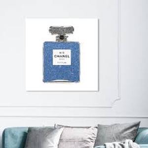 lot 6483 image: Oliver Gal Fashion and Glam Wall Art Canvas Prints Periwinkle Blue Classic Number 5 Perfumes - Blue, Gray