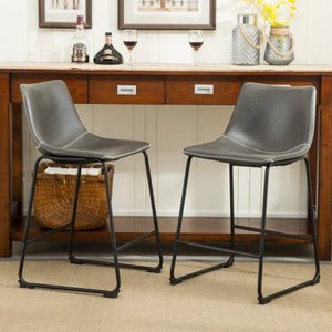 lot 3690 image: Roundhill Furniture Lotusville Vintage PU Leather Counter Height Stools, Antique Brown, Set of 2