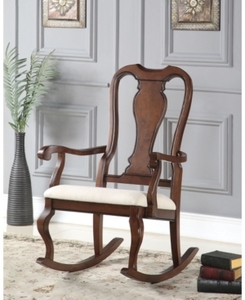 lot 3693 image: Sheim Beige Fabric and Cherry Wood Rocking Chair- Retail$202.49