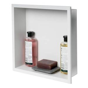 lot 3741 image: ALFI brand 16 x 16 White Matte Stainless Steel Square Single Shelf Bath Shower Niche- Retail$179.98