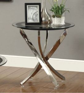 lot 3648 image: Strick & Bolton Mikeshin Chrome Glass End Table - Retail$145.99