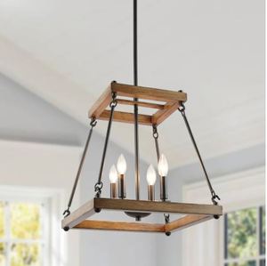 lot 3649 image: The Gray Barn Joyful Stream Farmhouse Mini Chandelier with Square Trapezoid Frame- Retail$189.49
