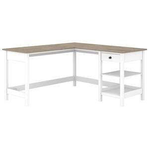 lot 3796 image: Mayfield L Shaped Computer Desk with Storage Shiplap GrayPure White - Bush Furniture