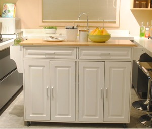 lot 3671 image: Kuhnhenn Kitchen Cart With Wood Top White