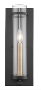 lot 3730 image: Modern Large Brass and Black Shelf Candle Wall Sconce